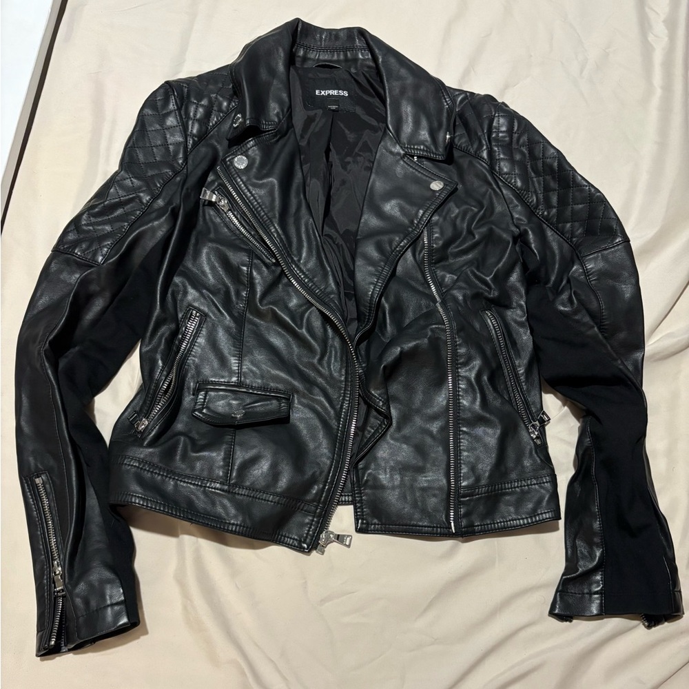 Express Women's Quilted Black Leather Jacket